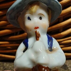 Vintage Little Boy Blue Whimsical Ceramic Figurine with Blue and White Details